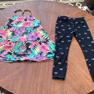 The Children's Place Pink and Green Casual Dress and BCBG Leggings Set